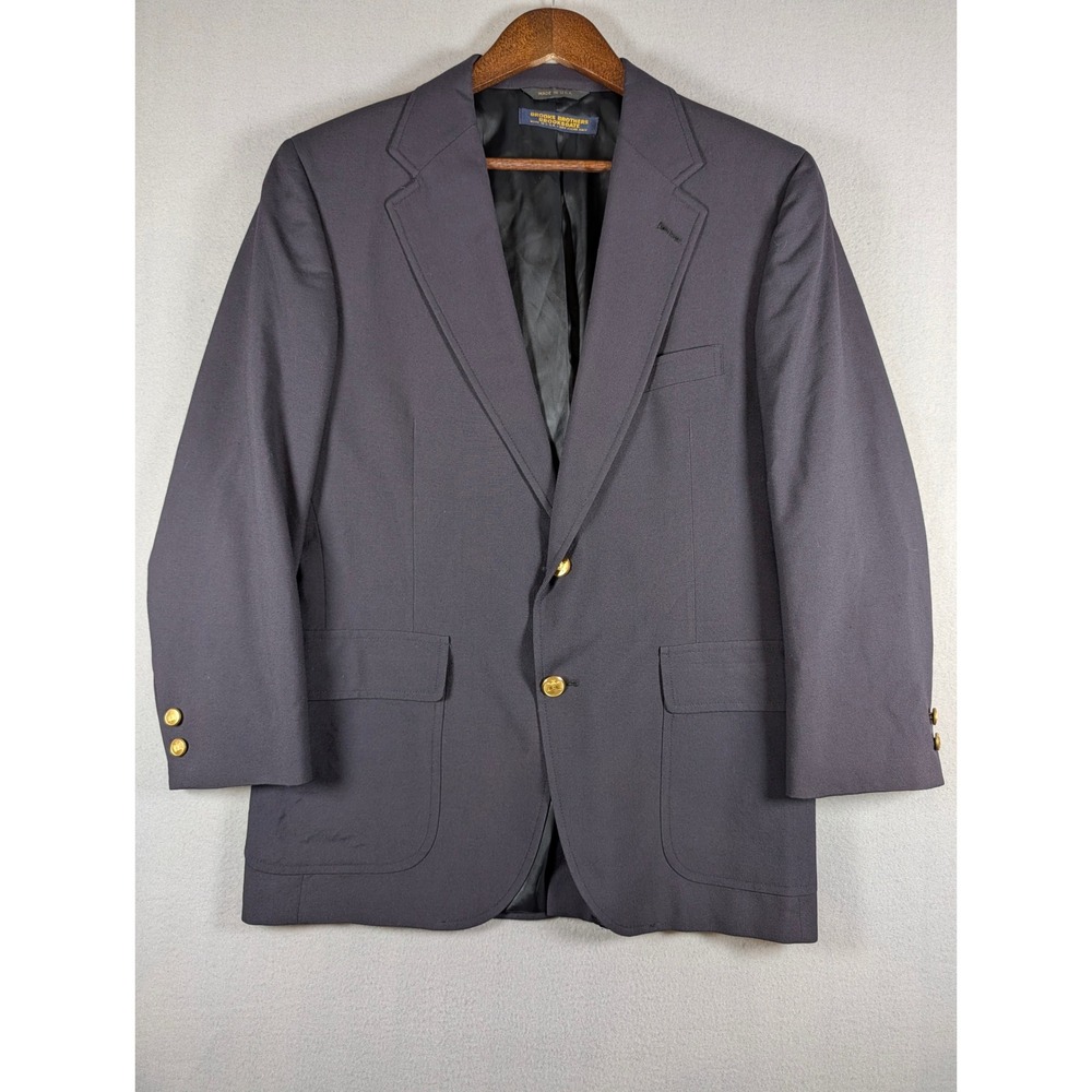 Brooks Brothers 40R VTG Brooksgate Mens Navy Blue Gold Button Blazer Sport Coat